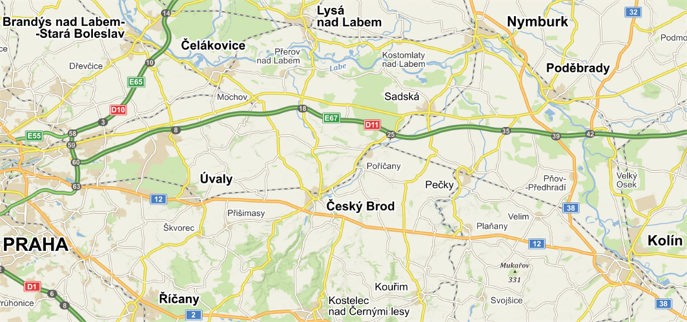 mapa okolí města Český Brod