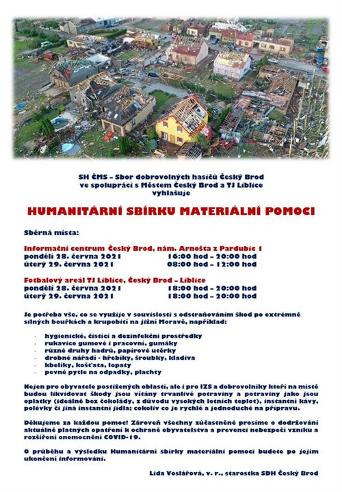 Humanitární sbírka materiální pomoci pro Jižní Moravu